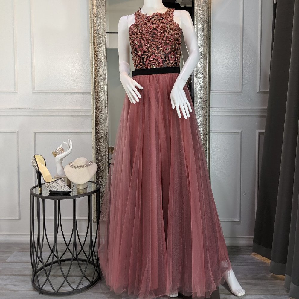 Pink & Black Formal Evening Prom Dress Gown